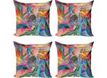 Abakuhaus Set Di Federe Astratte (4 Pezzi), Grafica Retrò, Stampa Digitale Moderna Su Entrambi I Lati, 60 Cm X 60 Cm, Multicolore
