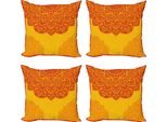 Abakuhaus Set Di Federe Etniche (4 Pezzi), Design Tradizionale Retrò, Stampa Digitale Moderna Su Entrambi I Lati, 45 Cm X 45 Cm, Rosso Giallo
