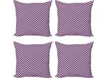 Abakuhaus Set Di Federe Astratte (4 Pezzi), Interlocking Waves, Stampa Digitale Moderna Su Entrambi I Lati, 40 Cm X 40 Cm, Viola, Nero, Bianco