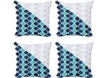 Abakuhaus Set Di Federe Astratte (4 Pezzi), Strisce Ondulate A Spirale, Stampa Digitale Moderna Su Entrambi I Lati, 60 Cm X 60 Cm, Turchese Blu Scuro