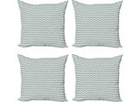 Abakuhaus Set Di Federe Astratte (4 Pezzi), Kurvige Stripes Waves, Stampa Digitale Moderna Su Entrambi I Lati, 60 Cm X 60 Cm, Verde Salvia Chiaro E Bianco
