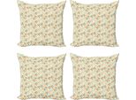 Abakuhaus Set Di Federe Astratte (4 Pezzi), Funky Molecule Wie, Stampa Digitale Moderna Su Entrambi I Lati, 60 Cm X 60 Cm, Arancione Grigio Azzurro