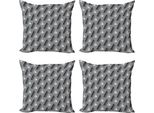 Abakuhaus Set Di Federe Astratte (4 Pezzi), Dimensione Geometrica, Stampa Digitale Moderna Su Entrambi I Lati, 60 Cm X 60 Cm, Bianco E Nero