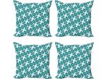 Abakuhaus Set Di Federe Astratte (4 Pezzi), Retro Maze Trippy, Stampa Digitale Moderna Su Entrambi I Lati, 45 Cm X 45 Cm, Turchese Verde Acqua Bianco