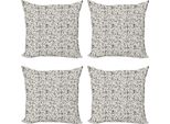 Abakuhaus Set Di Federe Astratte (4 Pezzi), Linee Disordinate, Stampa Digitale Moderna Su Entrambi I Lati, 50 Cm X 50 Cm, Nero E Crema