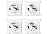 Abakuhaus Set Di Federe Per Cuscini Con Segno Zodiacale Ariete (4 Pezzi), Segno Capricorno, Stampa Digitale Moderna Su Entrambi I Lati, 60 Cm X 60 Cm, Bianco E Nero