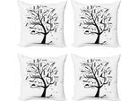 Abakuhaus Set Di Federe Astratte (4 Pezzi), Albero Autunnale, Stampa Digitale Moderna Su Entrambi I Lati, 50 Cm X 50 Cm, Bianco E Nero