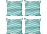 Abakuhaus Set Di Federe Astratte (4 Pezzi), Cerchi E Strisce, Stampa Digitale Moderna Su Entrambi I Lati, 40 Cm X 40 Cm, Seafoam Nero Bianco