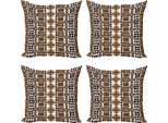Abakuhaus Zambia Set Di Federe (4 Pezzi), Kenyan Folk, Stampa Digitale Moderna Su Entrambi I Lati, 50 Cm X 50 Cm, Marrone Chiaro E Marrone Scuro