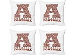 Abakuhaus Lettera A Set Di Federe (4 Pezzi), Football Americano, Stampa Digitale Moderna Su Entrambi I Lati, 40 Cm X 40 Cm, Bianco E Marrone