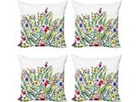 Set Di Federe Per Cuscini Abakuhaus Botanical (4 Pezzi), Tema Natura In Fiore, Stampa Digitale Moderna Su Entrambi I Lati, 60 Cm X 60 Cm, Multicolore