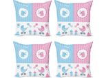 Abakuhaus Set Di Federe Per Cuscini (4 Pezzi), Bambina-Bambino-Neonato, Stampa Digitale Moderna Su Entrambi I Lati, 45 Cm X 45 Cm, Rosa Pallido E Blu