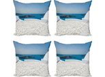 Abakuhaus Set Di Federe Da Viaggio (4 Pezzi), Santorini Grecia, Stampa Digitale Moderna Su Entrambi I Lati, 60 Cm X 60 Cm, Turchese E Bianco