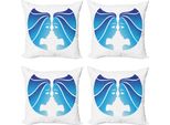 Abakuhaus Set Di Federe Per Cuscini Con Motivo Zodiacale Gemelli (4 Pezzi), Twins Faces Blu, Stampa Digitale Moderna Su Entrambi I Lati, 40 Cm X 40 Cm, Blu, Azzurro E Bianco