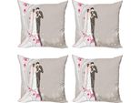 Set Di Federe Per Cuscini Da Matrimonio Abakuhaus (4 Pezzi), Cerimonia Sposi, Stampa Digitale Moderna Su Entrambi I Lati, 40 Cm X 40 Cm, Grigio-Nero-Rosa