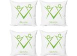 Abakuhaus Set Di Federe Per Cuscini Con Motivo Zodiacale Gemelli (4 Pezzi), Verde Simplistic, Stampa Digitale Moderna Su Entrambi I Lati, 60 Cm X 60 Cm, Verde Chiaro E Bianco