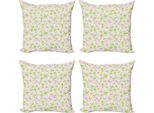 Abakuhaus Set Di Federe Shabby Flora (4 Pezzi), Colori Pastello Primaverili, Stampa Digitale Moderna Su Entrambi I Lati, 50 Cm X 50 Cm, Rosa Chiaro Verde Pallido