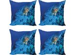 Abakuhaus Set Di Federe Per Cuscini Tartaruga (4 Pezzi), Oceanic Wildlife, Stampa Digitale Moderna Su Entrambi I Lati, 50 Cm X 50 Cm, Blu Arancione
