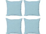 Abakuhaus Set Di Federe Astratte (4 Pezzi), Strisce Ondulate Retrò, Stampa Digitale Moderna Su Entrambi I Lati, 40 Cm X 40 Cm, Turchese Bianco