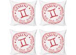 Abakuhaus Set Di Federe Per Cuscini Con Motivo Zodiacale Gemelli (4 Pezzi), Stampa Starry, Stampa Digitale Moderna Su Entrambi I Lati, 60 Cm X 60 Cm, Scarlatto E Bianco