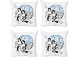 Abakuhaus Set Di Federe Per Cuscini Con Motivo Zodiacale Gemelli (4 Pezzi), Angelo Gemelli Con Arpa, Stampa Digitale Moderna Su Entrambi I Lati, 60 Cm X 60 Cm, Azzurro Pallido E Bianco