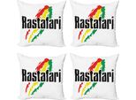 Set Di Federe Abakuhaus Rasta (4 Pezzi), Parole Grunge Rastafari, Stampa Digitale Moderna Su Entrambi I Lati, 45 Cm X 45 Cm, Rosso, Verde E Giallo