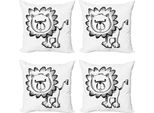 Abakuhaus Set Di Federe Per Cuscini Da Asilo (4 Pezzi), Safari Con Leoncini, Stampa Digitale Moderna Su Entrambi I Lati, 40 Cm X 40 Cm, Bianco E Nero