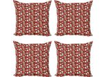 Abakuhaus Set Di Federe Natalizie (4 Pezzi), Holly Mistletoe, Stampa Digitale Moderna Su Entrambi I Lati, 45 Cm X 45 Cm, Bianco Rosso Verde