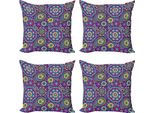 Abakuhaus Set Di Federe Per Cuscini Mandala Viola (4 Pezzi), Tonalità Vivaci Boho, Stampa Digitale Moderna Su Entrambi I Lati, 45 Cm X 45 Cm, Multicolore