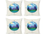Set Di Federe Da Viaggio Abakuhaus (4 Pezzi), Design Avventuroso Con Bussola, Stampa Digitale Moderna Su Entrambi I Lati, 50 Cm X 50 Cm, Multicolore Guscio D'uovo