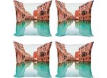Abakuhaus Venezia Set Di Federe (4 Pezzi), Ponte Sul Canale Dell'acqua, Barca, Stampa Digitale Moderna Su Entrambi I Lati, 50 Cm X 50 Cm, Turchese Cannella
