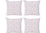Abakuhaus Set Di Federe Olandesi (4 Pezzi), Doodle Tulipani-Campo-Punti, Stampa Digitale Moderna Su Entrambi I Lati, 60 Cm X 60 Cm, Multicolore