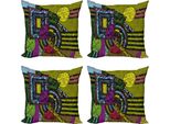 Abakuhaus Set Di Federe Astratte (4 Pezzi), Grunge TrüBe Trippy, Stampa Digitale Moderna Su Entrambi I Lati, 60 Cm X 60 Cm, Multicolore