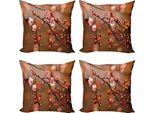 Abakuhaus Set Di Federe Naturali (4 Pezzi), Sakura Flourishing, Stampa Digitale Moderna Su Entrambi I Lati, 50 Cm X 50 Cm, Rosa Pallido E Corallo Scuro