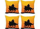 Abakuhaus Set Di Federe Rodeo (4 Pezzi), Silhouette Di Un Unico Cavaliere, Stampa Digitale Moderna Su Entrambi I Lati, 40 Cm X 40 Cm, Grigio Antracite Senape