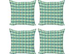 Abakuhaus Set Di Federe Astratte (4 Pezzi), Linee Curve Ovali A Pois, Stampa Digitale Moderna Su Entrambi I Lati, 50 Cm X 50 Cm, Verde Mare Blu Petrolio