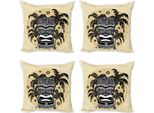 Abakuhaus Set Di Federe Per Cuscini Tiki Bar (4 Pezzi), Decorato Con Palme, Moderna Stampa Digitale Su Entrambi I Lati, 60 Cm X 60 Cm, Marrone, Bianco, Giallo