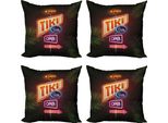 Abakuhaus Set Di Federe Per Cuscini Tiki Bar (4 Pezzi), Design Neon Sign, Stampa Digitale Moderna Su Entrambi I Lati, 60 Cm X 60 Cm, Multicolore