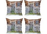 Abakuhaus Set Di Federe Primitive Land (4 Pezzi), Vecchia Fattoria, Stampa Digitale Moderna Su Entrambi I Lati, 60 Cm X 60 Cm, Marrone, Verde, Grigio