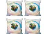 Abakuhaus Set Di Federe Per Cuscini (4 Pezzi), Vibrant Planet Continenti, Stampa Digitale Moderna Su Entrambi I Lati, 40 Cm X 40 Cm, Multicolore