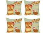 Abakuhaus Set Di Federe Per Cuscini Tiki Bar (4 Pezzi), Trinken Flora, Stampa Digitale Moderna Su Entrambi I Lati, 45 Cm X 45 Cm, Multicolore