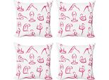 Set Di Federe Per Cuscini Da Yoga Abakuhaus (4 Pezzi), Esercizi Femminili Doodle, Stampa Digitale Moderna Su Entrambi I Lati, 40 Cm X 40 Cm, Rosa, Bianco,
