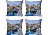 Abakuhaus Venezia Set Di Federe (4 Pezzi), Alba In Città, Stampa Digitale Moderna Su Entrambi I Lati, 40 Cm X 40 Cm, Grigio Blu Cannella