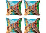 Abakuhaus Venezia Set Di Federe (4 Pezzi), Edifici Colorati E Barche, Stampa Digitale Moderna Su Entrambi I Lati, 40 Cm X 40 Cm, Multicolore