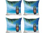 Abakuhaus Set Di Federe Per Cuscini Tiki Bar (4 Pezzi), Tavola Da Surf Tiki, Stampa Digitale Moderna Su Entrambi I Lati, 50 Cm X 50 Cm, Multicolore