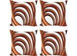 Abakuhaus Set Di Federe Astratte (4 Pezzi), Tubo A Spirale Helix Coil, Stampa Digitale Moderna Su Entrambi I Lati, 60 Cm X 60 Cm, Arancione Scuro E Bianco