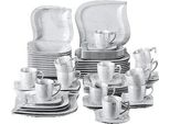 Servizio Da Tavola In Porcellana, Servizio Per 6/12, Bianco, Grigio 60 Pz