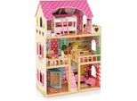 Casa Delle Bambole In Legno Costway, Casa Delle Bambole Con 3 Piani, 15 Mobili E 6 Stanze, Casa Dei Sogni Per Bambine, Villa Delle Bambole Giocattolo Per Bambine A Partire Dai 3 Anni Di Età