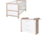 Set Di Mobili Per Bambini 2 Pezzi Malo - Culla 70 X 140 Cm Trasformabile + Fasciatoio Con 3 Cassetti - Maniglie In Metallo - Bianco / Rovere Artigianale