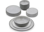 Set Di Stoviglie In Grigio - 18 Pezzi - 6X Piatti Piccoli E Grandi, 6X Ciotole